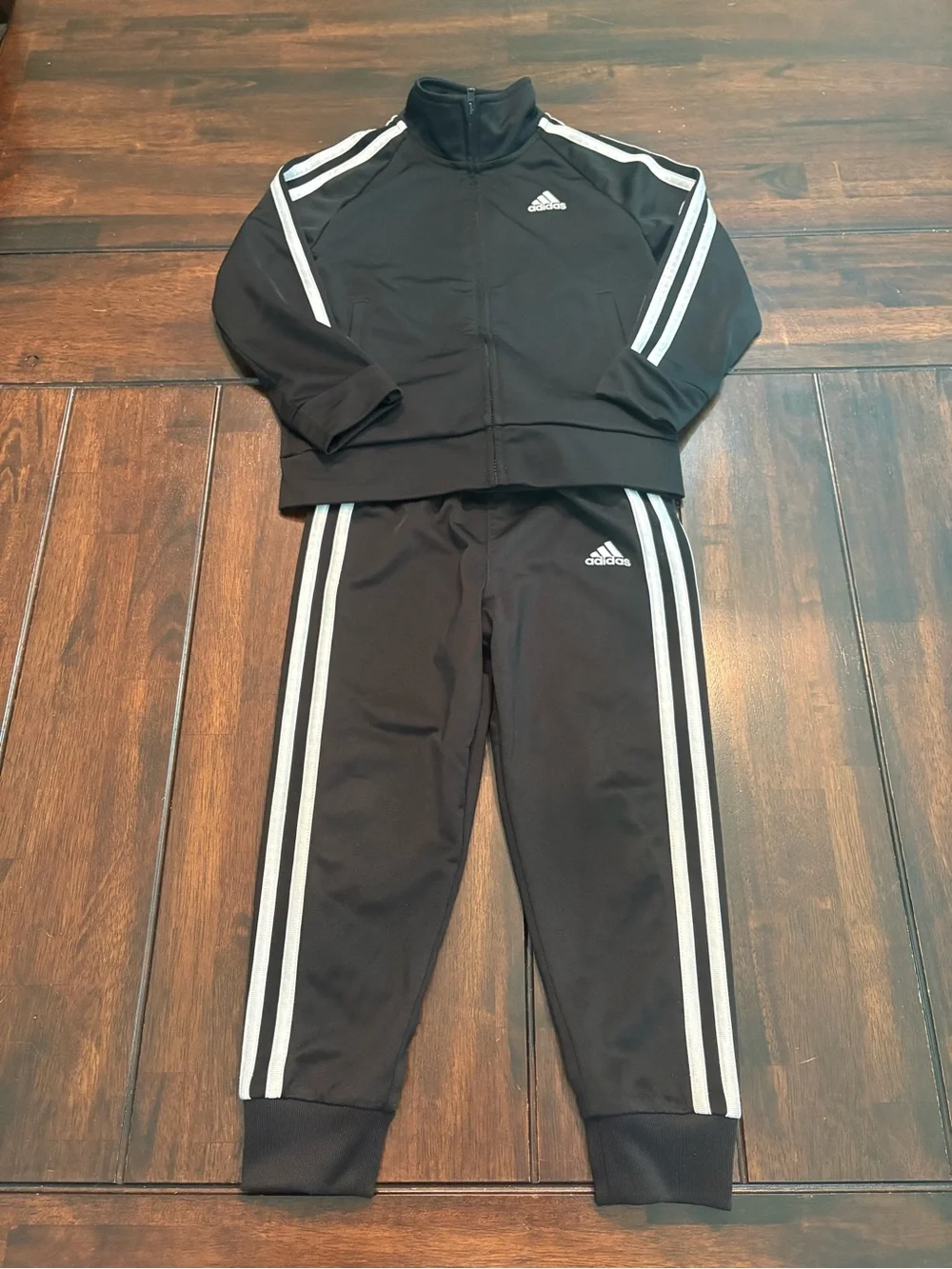 Adidas Kids Black Track Jacket & Pants Set with White Stripes (4T)